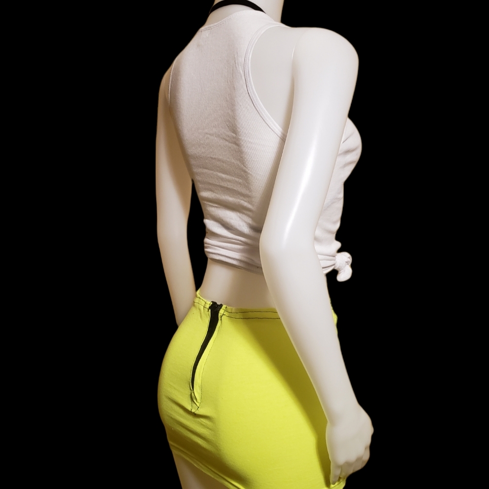 Neon Yellow double corset tshirt skirt - Picture 3 of 6